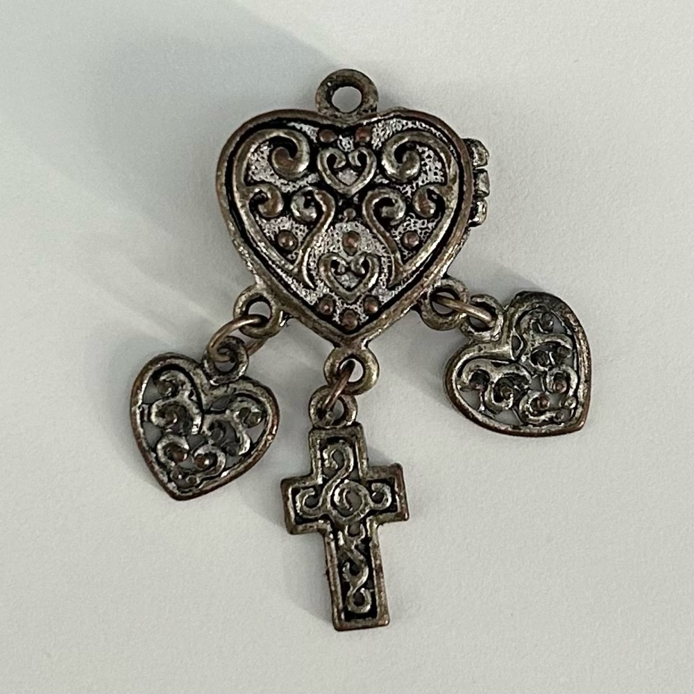 Silver Etched Heart and Cross Locket | Charm | Pendant